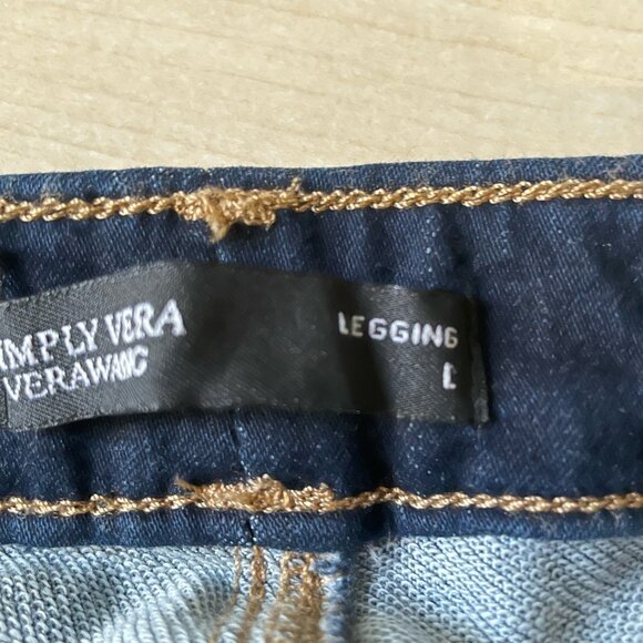 Simply Vera Vera Wang Mid Rise Navy Blue Large Denim Legging - Picture 3 of 6